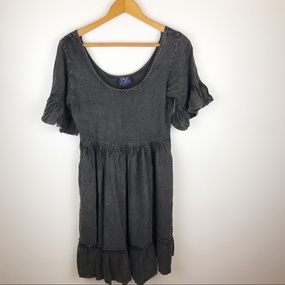 Y2K NF Distressed Midi Dress Size S Grunge Black sharcoal goth Lagenlook